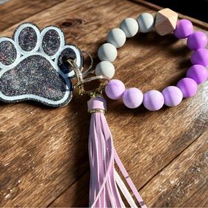 Purple and Gray Paw Print Key Holder with Tassel